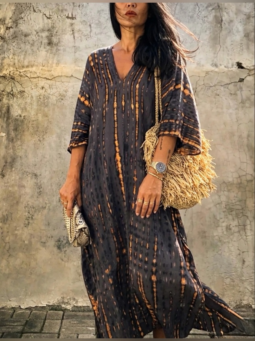 NWT Whimsigoth Tie Dye Kaftan Maxi Dress Boho Chic Oversized Kimono Gown OS